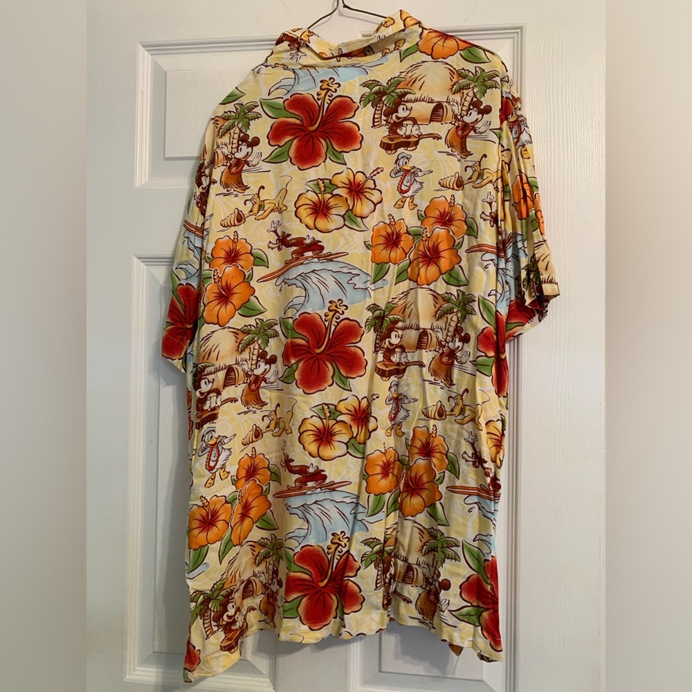 Disney Hula Hawaiian Shirt All Over Print Mickey Mouse Minnie Floral Size L - Picture 6 of 7